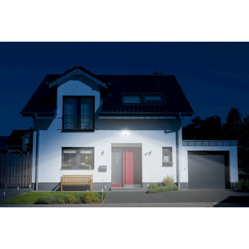 Projecteur de sécurité extérieur LED à 2 têtes, 38 W, 3 000 lumens, avec contrôle crépusculaire (1 unité), coloris noir/blanc/bronze