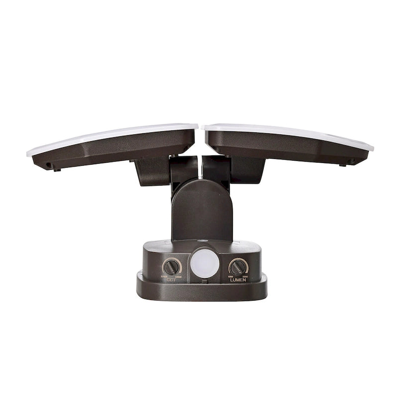 Projecteur de sécurité extérieur LED à 2 têtes, 38 W, 3 000 lumens, avec contrôle crépusculaire (1 unité), coloris noir/blanc/bronze