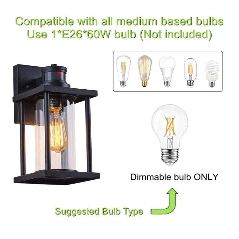 1 Light 12 H Motion Sensor Outdoor Wall Lantern with Dusk to Dawn