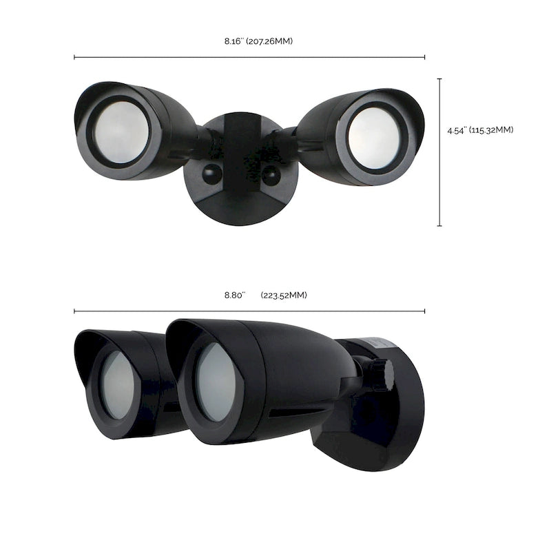 Projecteur de sécurité LED à double tête, finition noire, 3000K