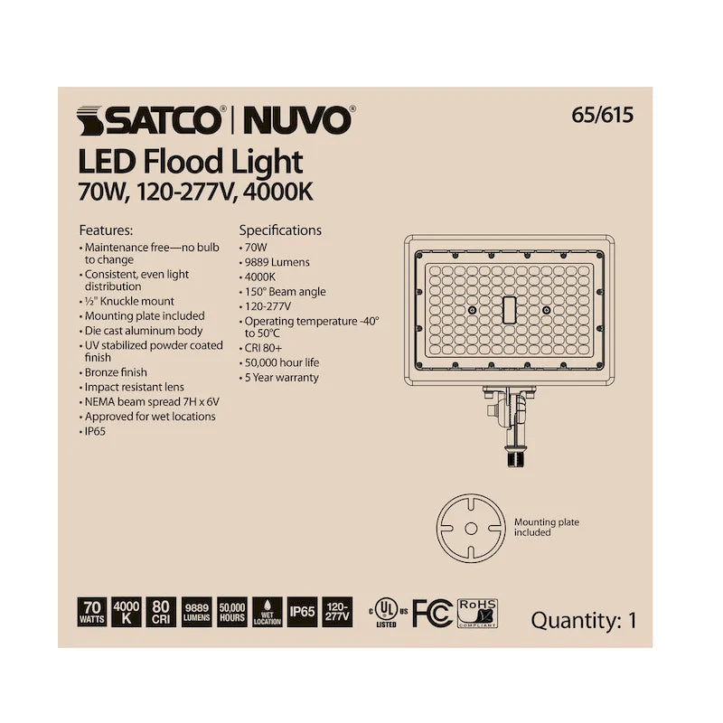 Projecteur LED 70 W 4000 K finition bronze