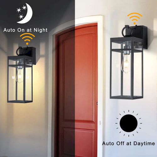 1 Light Black Dusk to Dawn Sensor Outdoor Wall Lantern Coach Sconces Light with Clear Glass and built-in GFCI Outlets (1-Pack