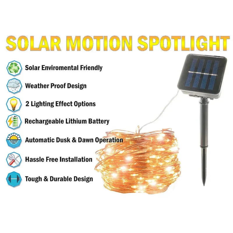 200 LED Solar Powered Copper Wire String Led Strip Fairy Garland Outdoor Light