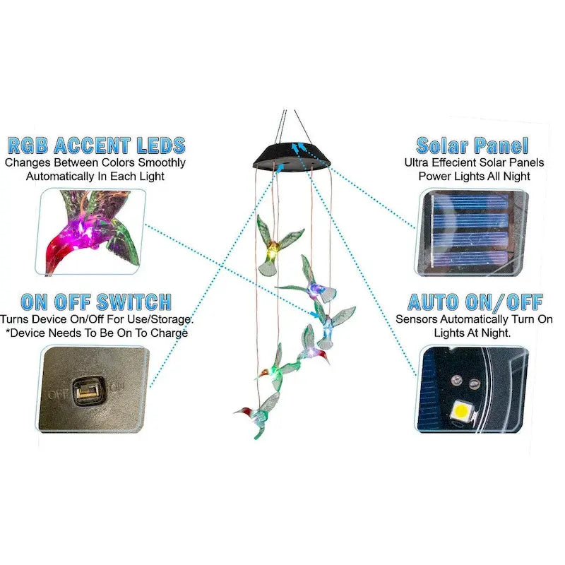 Solar Wind Chimes Butterfly Solar Lights and LED Wind Chimes RGB Color Changing